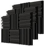 TroyStudio Thick Acoustic Foam Panels, 12 X 12 X 2 Inch 18 Pcs Broadband Sound Absorbing Foam, Dense Soundproof Padding Tile, Recording Studio Foam Absorber, Groove Decorative 3D Wall Ceiling Panel