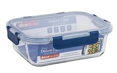 Décor Deluxe Clips Glass Food Storage Container | Leakproof Lid with Deluxe Clips | Dishwasher, Freezer & Microwave Safe - 1L Capacity