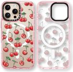 Rosarnnah Magnetic for iPhone 16 Pro Magsafe Case Cute - Durable Shockproof 6.6 ft Drop Impact Phone Case - Glitter Pink Funny Cherry Design for iPhone 16 Pro 6.3"