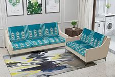 Nendle Luxurious Soft Velvet Abstract Design Sofa Cover 3 Seater and 2 Seater Slipcover Protector for L Shape Sofa Cover 5 Seater (Pack of 4, Sky Blue)