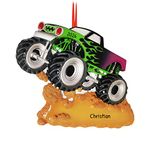 Personalized Monster Truck Christmas Ornament - Monster Truck Ornaments for Christmas Tree, Monster Truck Ornament 2023 Wheels Ornament - Green Flames Monster Truck - Free Customization