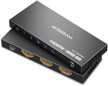 HDMI Splitter 1 in 2 Out 8K 60Hz 4:4:4, AVIDGRAM 2 Port Splitter with Auto, Copy, Downscaler EDID Mode, 4K 120Hz HDMI Duplicator, Compatible with Xbox Series X, PS4 Pro, PS5, Blu-ray Player