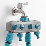 Navaris Garden Hose Splitter 4-Way - Hosepipe Multi Tap Connector w Individual On/Off Switches - Garden Hose Connectors - Connects Up to 4 Hoses - Outside Tap Splitter Connector