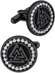 Men's Viking Valknut Cufflinks White Cubic Zirconia Cuff Links for Men, Stainless Steel Classic Norse Mythology Cufflinks Black Shirt Suit Accessories