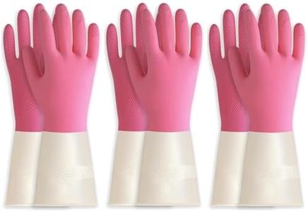 BOOMJOY 3 Pairs Latex Cleaning Gloves Heavy Duty Dishwashing Gloves Reusable Gloves (Pink)