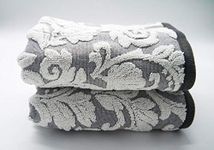 Lex's Linens Pack of 2 Jacquard Floral Hand Towels Grey 50 x 90 cm