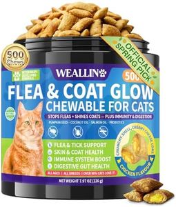 Flea and Tick Prevention for Cats - Cat Flea Treatment with Skin & Coat Support, 500 Crunchy & Creamy Chews, Oral Natural Flea Chewables for Gut & Immunity Support for All Breeds & Ages Chicken Flavor