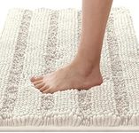 H.VERSAILTEX Bathroom Rugs Bath Rugs for Bathroom Non Slip Bath Mats Extra Thick Chenille Striped Rug 17" x 24" Absorbent Soft Shaggy Washable Dry Fast Bath Mats for Bathroom Floor - Ivory