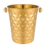 BARsics 5-Quart Metal Golden Champagne Bucket, Hammered Mirror Finish Stainless Steel Ice Bucket for Party, Wedding, Banquet (Gold)