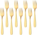 Buyer Star Cocktail Forks, 18/10 Stainless Steel 3-tine Appetizers Desert Mini Salad Fruit Fork Sets of 8, 5.5 Inch