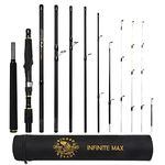 Rigged and Ready Infinite Max Travel Fishing Rod. Spin-Baitcast 10-in-1 Combination Rod. Powerful Compact Spin-Cast Saltwater Freshwater Bass Carp Fish Pole