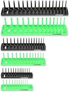 OEMTOOLS 22233 6 Piece SAE and Metric Socket Tray Set (Black and Green), 1/4", 3/8", and 1/2" Drive Socket Holders Organizers for Tool Box