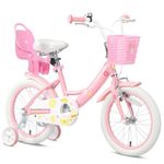 Glerc 16 Inch Kids Bike for 4 5 6 7 Years Old Little Girls Cute Bicycles with Basket Stabilisers and Bell, Pink & White