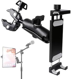 Aluminum Tablet Holder for Mic Stand, Side Mount Microphone Music Stand for All iPad, 360° Rotatabe Tablet Stand with Super Clamp Compatible for iPad Pro 12.9, Air, Mini, Galaxy Tabs, 4.7-15" Tablets