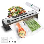 Kylavac Vacuum Sealer Machine, 80kPa Powerful Automatic 8-in-1 for Compact Food Storage Sealer with Dry&Wet Saver Modes, Bags and Cutter Included, Sous Vide, Starter Kit(Silver)