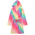 Kids Girls Rainbow Fleece Robe Housecoat bathrobe for Tween Girls 5-12yrs (L 9-10yrs, Rainbow)