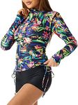 RELLECIGA Women's Bamboo Floral UV Sun Protection Long Sleeve Rashguard Swimsuit Top Size X-Large