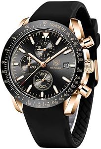 BENYAR Classic Fashion Quartz Chronograph Watch Casual Sport 30M Waterproof Leather Band Mens Watches (Golden Black)