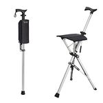 Iconicare The Ta Da Seat Stick / Chair - the walking cane/ stick that converts to a tripod chair, great for watching & enjoying outdoor sport match, walking & for a break whilst walking(Black, 880mm)