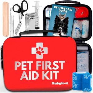Dog First Aid Kit - Vet Approved Emergency Supplies for Dogs & Cats - Pet First Aid Handbook, Tick Remover, Slip Leash & Medical Essentials for Home, Camping, Car, RV, Travel, Road Trip
