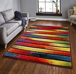 ZASH London Multi-Colored Geometric Design Area Rugs Thick Soft Bedroom Carpet Long Hallway Runner Mat (Stripes, 120x170 cm)