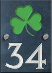 Engraved Slate House Number Sign Plaque with Hand Painted Motif - Shamrock