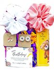 Birthday Gift Combo For Women And Girls 2 Hair Scrunchies, 1 Rainbow Charm Chain, 1 Bookmark, 1 Happy Birthday Card, 1 Donut Stud Earring Free Size Gift Combo Multi-Coloured