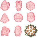 SPEACOUR 8 PCS Christmas Cookie Cutters Plastic Christmas Cookie Stamp Cartoon Fun Biscuit Moulds 3D Embossed Pastry Cutter -Gingerbread Man,Snowman,Christmas Tree,Santa Claus,Reindeer,Merry Christmas