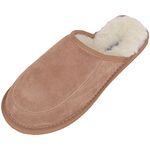 Unisex Suede Mule Slipper with Full Wool Lining and Hard Sole - Camel UK Size 12