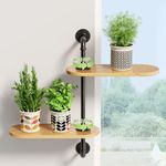 Rotating Window Plant Shelf, 2-Tier Wooden Metal Corner Indoor Plant Stand, Window Shelves for Enhanced Plant Light Exposure, Retro Wood Floating Shelves for Growing Herbs and Storage