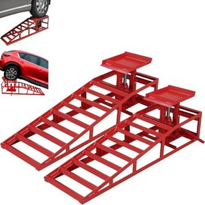 GarveeTech 2 Pack Hydraulic Car Ramps - 8820lbs Capacity Low Profile Car Lift Service Ramps for Automotive Truck Trailer Garage Auto Car Repair Frame, Red