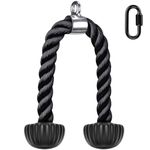 STRIVE FIT Tricep Rope Pull Down Fitness Cable Attachment with Stainless Steel Snap Hook- Lats, Biceps, Triceps, Gym or Home - 27" inch Tricep Rope - Black