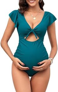 ZAFUL 2025 Maternity One Piece Swimsuit for Women Swim Suits Tie Front Tummy Control Pregnancy Bathing Suits Ruffle Swimsuits