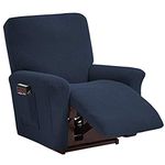 Topchances Recliner Chair Cover,Velvet Recliner Slipcover Stretch Recliner Cover 4 Pieces for Side Pocket, Fitted Standard for Living Room Sofa Cover (Recliner, Navy Blue)