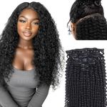 Seamless Clip in Hair Extensions Human Hair Kinky Curly Clip in Hair Extensions, 20 Inch 110g Natural Black Hair Extensions Clip ins, Ultra-thin 0.8mm PU Weft Clip in Hair Extensions Real Human Hair