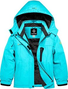 GEMYSE Girl's Waterproof Ski Snow Jacket Hooded Fleece Lined Windproof Winter Jacket (Lake Blue,10/12)