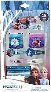 Frozen 2 Girls 20 Piece Accessory Set with 3 Barrettes, 4 Snap Hair Clips, 5 Elastics and 8 Terry Ponies