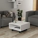 JV Home Hola 24 Inch Small Coffee Table with Storage Stylish | Modern Tables de Chevet with Shelf Low Square Coffee Tables for Living Room Bedroom (White - Dark Grey)