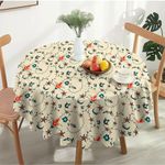 Calinline Vintage Floral Red Round Tablecloth 150cm Reusable Polyester Table Cloth Water Stain Resistant Round Wipe Clean Tablecloth for Parties, Picnics, Gardens Table Cover 60"