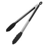 315℃ Heat Resistant Kitchen Tongs: U-Taste 30cm Silicone Cooking Tong with Firm Sealed Non Stick Silicone Tips & Silicone Coated 18/8 Stainless Steel Handle & Smooth Locking for Serving (Black)