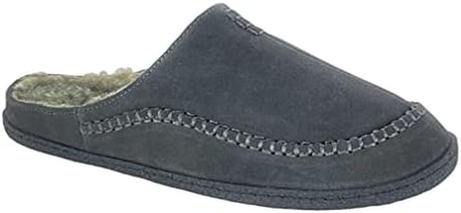 Clarks Mens Suede Leather Open Back Slipper JMS0345 - Warm Plush Sherpa Lined - Indoor Outdoor House Slippers For Men (13 M US, Grey)