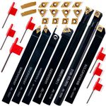 RupXinSplend Lathe Turning-Tool Bit-Set 21pcs - Metal Lathe Cutting Tools 7pcs 3/8" Threading Holders Boring Bars+14pcs Indexable Carbide Inserts Golden for Lathe Threading Tools