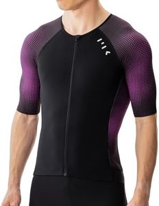 MY KILOMETRE Men's Triathlon Top Full Zip Short Sleeve Tri Shirt, Quick-Dry, UPF 50+ Protection with Reflective Back Pockets, Performance Gear for Running, Swimming, Cycling Purple