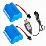 Rechargeable Ni-CD Battery AA 6V 1400mAh Replacement Batteries SM-2P Plug for RC Stunt Car,Solar Outdoor Lighting,Electric Tools,Q60 Q61 1/16 Military RC Truck 2 Pack with USB Charger