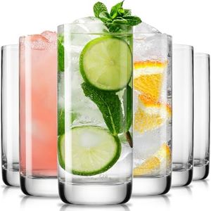 LUNA & MANTHA Highball Glasses Set of 6, 13oz Drinking Glasses Lead-Free Crystal Tall Water Glasses for Mojito, Tom Collins, Iced Tea, Gin & Tonics, Home Bar, Birthdays, Housewarming Gift, Clear