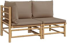 vidaXL Bamboo Garden Lounge Set with Taupe Cushions - 2 Piece Modular Outdoor Seating Arrangement - Comfort and Durability