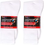 12 Pairs Mens Cotton Rich Sport Socks Work Socks Shoe Size 6-11 (White)