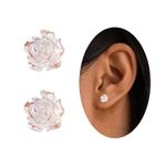 6mm Tiny White Rose Studs Earrings for Teenage Girls, Handmade 925 Sterling Silver Small Rose flower Earrings for Women