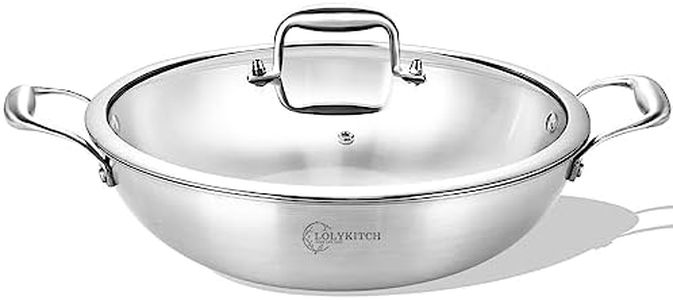 LOLYKITCH 12 Inch Tri-Ply Stainless Steel Wok Pan with Lid,5 QT Deep Stri-Fry Pan,Jumbo Cooker,Induction Cooking Wok Pan,Heavy Duty,Dishwasher and Oven Safe.