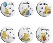 6 Pack Family Bear Tinplate Pins Mommy & Daddy to Be Grandma Grandpa Uncle Auntie Grandparents to Be Badge - Baby Shower Button New Dad Mom Gifts Gender Reveals Party Rosette Button 2.3inch, Plastic,